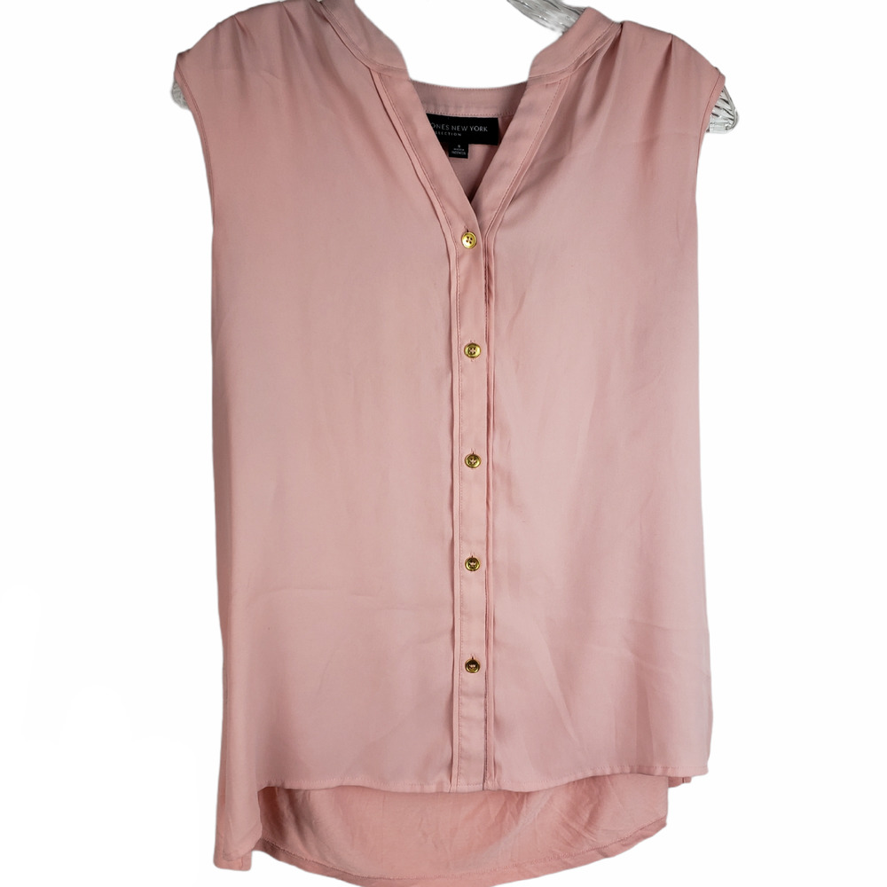 Jones NY Women's Sleeveless Blouse Top Sz 8 High Low hem button front Orange